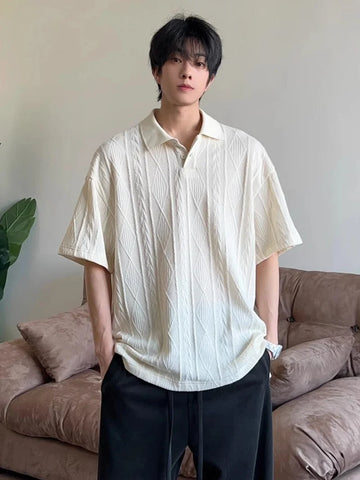 قميص بولو قصير الأكمام بنقشة سنابل القمح الجاكار